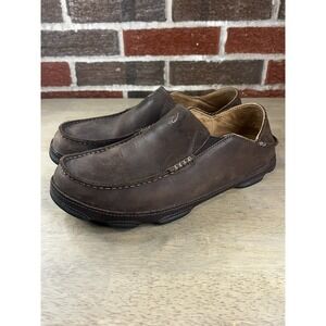 OLUKAI Moloa Slip On Men's Size 10 Brown Leather Nubuck Shoes 10128-6348